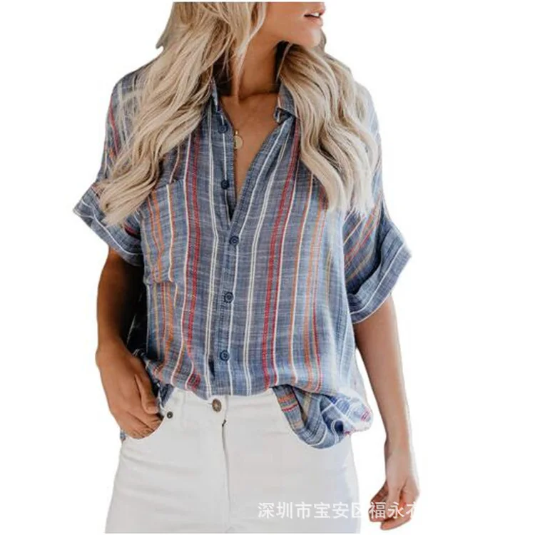 Women Striped Shirt Long Sleeve  V-neck Shirts Casual Tops Plus size female top shirt Elegant v neck