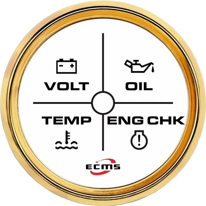 New Design Marine Boat 4 LED Alarm Gauge VOLT OIL TEMP ENG CHK 9-32V 52mm 2 Inch 316L Gold Bezel White Dial 802-00157 car ammeter voltmeter universal 12v 60 0 60 amp ammeter gauge volt meter 2 52mm for boat truck atv amp meter measure for cars