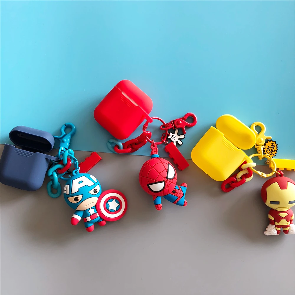 

Marvel Cartoon Spiderman Iron Man Doll Pendant Keychain Protection Headphone Cases For Apple Airpods 1 2 Silicone Cover Fundas
