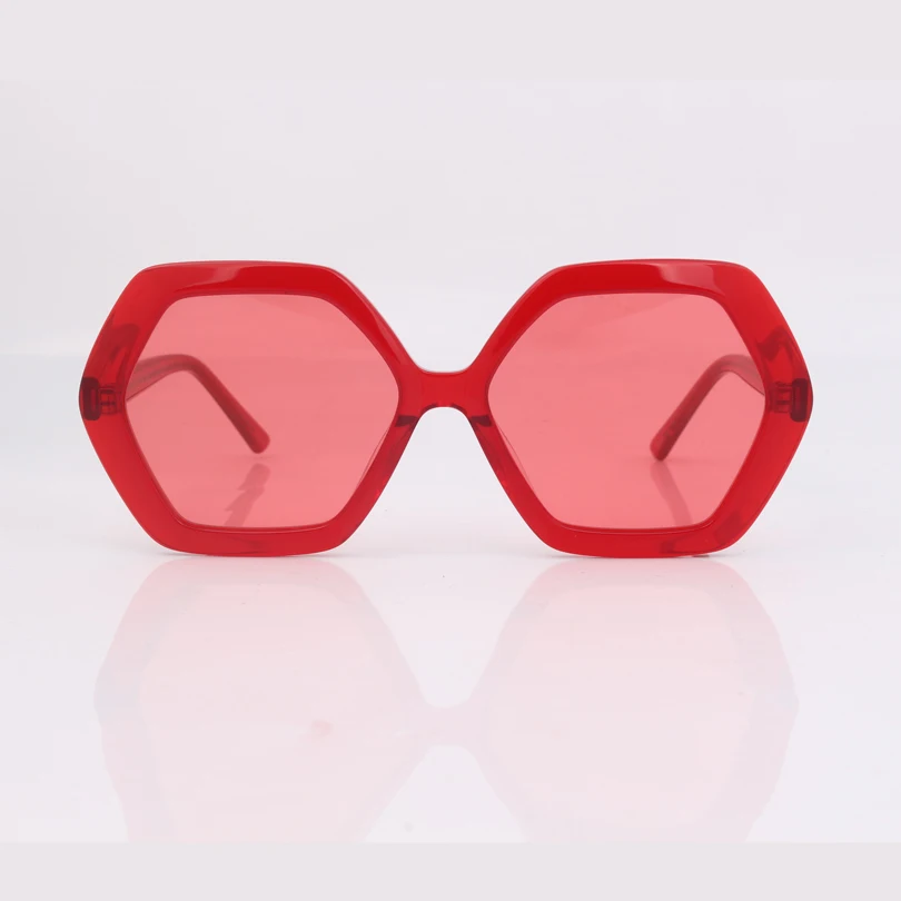 

High quality polygon clear red frame clear red lens fashion women sunglasses