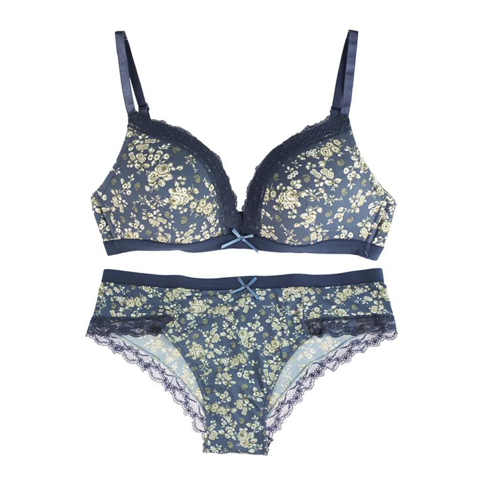 

Women bra Sets wire free cotton Sleep Bra Riangle Shape underwear seamless & Brief Sets 32B 34B 36B 38B NO.172101