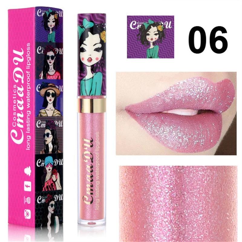 

12 color fashion girl party color matte liquid lipstick chameleon diamond sequins lip gloss professional makeup lipstick pencil