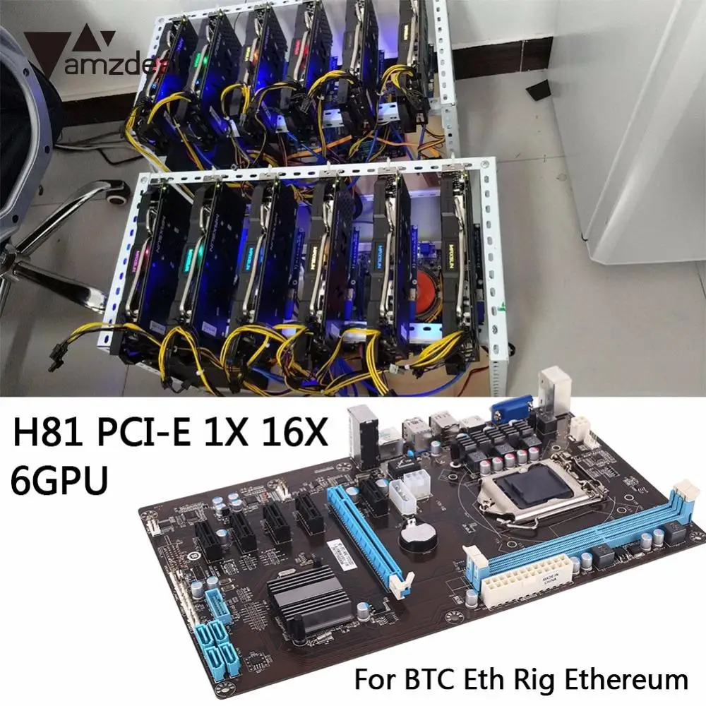 Amzdeal высокая скорость H81 6GPU Mining материнская плата расширитель Riser Card PCI E 1X 16 слотов
