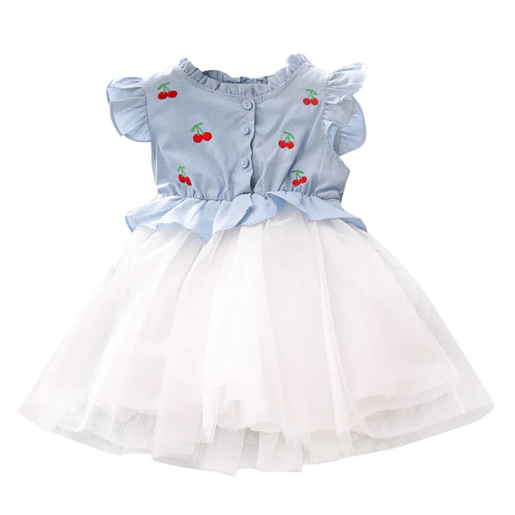 

CHAMSGEND Toddler Kids Baby Girls Cotton Blend Short Sleeve Cherry Embroidery Tulle Party Princess Dresses FEB20 P30