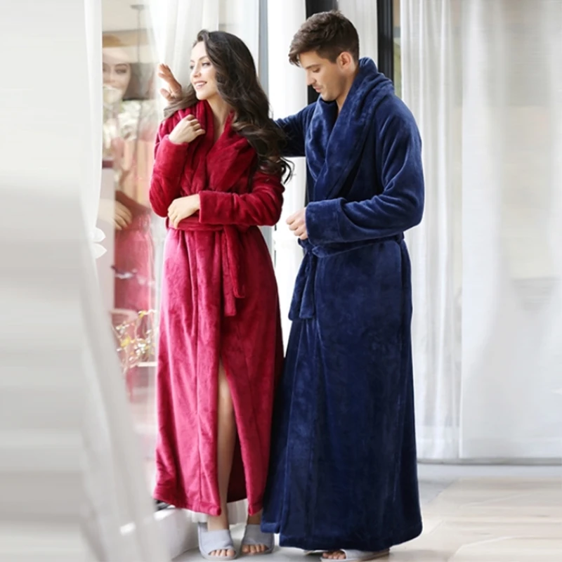 Men And Women S Ultra Long Bathrobe Flannel Floor Length Robes Plus Size Home Wear Sleepwear Nightgown Dressing Gown