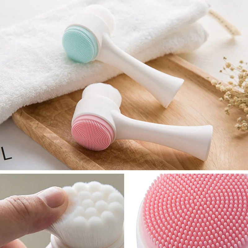 

3D Double Side Ultra Fine Deep Cleaning Facial Brush Stand Soft Silicone Face Massage Washing Cleansing Pore Cleanser Brush