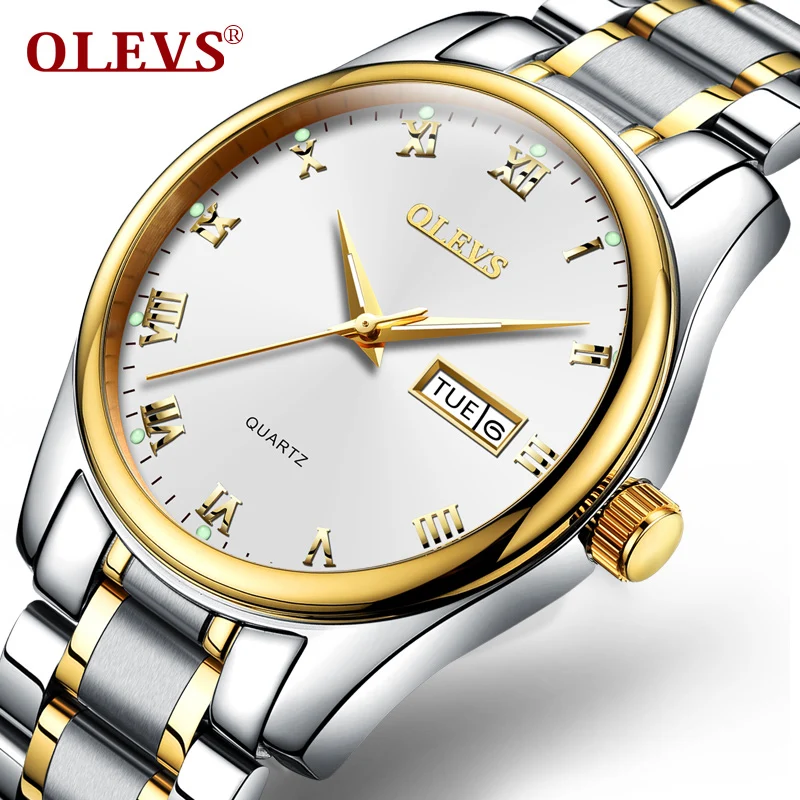 

OLEVS Men's Business Luminous Watches Leather/ Steel Strap Gold Male Clock Watch With Date Waterproof Men Wristwatches
