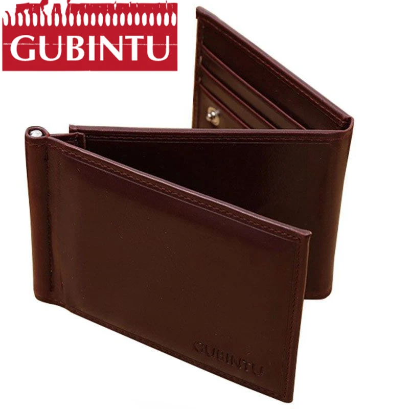 

GUBINTU Leather Wallet Hasp Leisure Men's Slim Leather Steel Money Clip Wallet Case Credit Card Trifold Purse Carteira Masculina