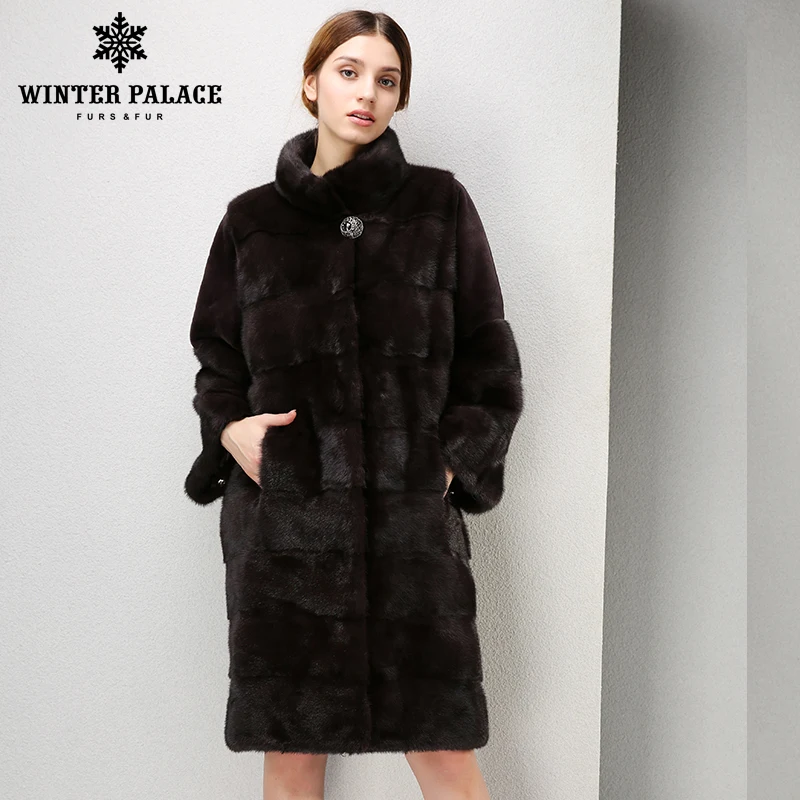 Qualité Col Palais brown Long Fourrure Black Hiver Confortable Femmes Manteau Mandarin À De Haute Vison Mode zMpLGqSUV