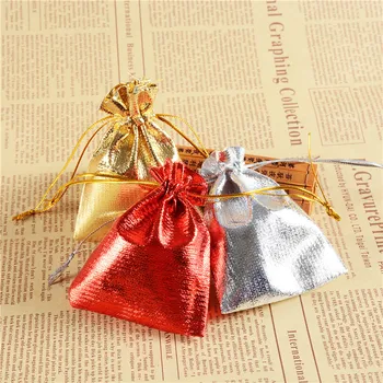 

50pcs Adjustable Jewelry Packing Silver Gold Color Drawstring Organza Satin Bag 7x9cm,Wedding Gift Bags & Pouches H2175