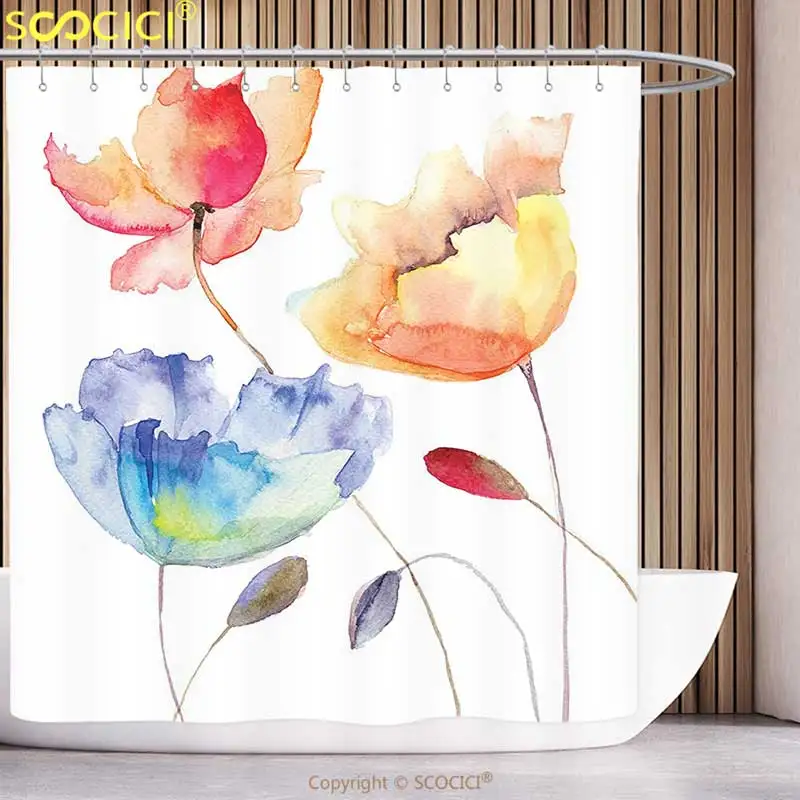 

Cool Shower Curtain Watercolor Flower Decor Summer Flowers In Retro Style Painting Effect Nature is A Blessing Art Pink Yellow
