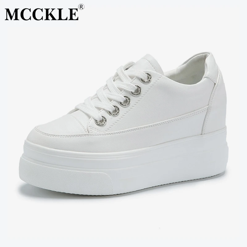 

MCCKLE Women Casual Vulcanized White Shoes Flat Platform Canvas Spring Ladies Lace Up Sneakers Female 2019 Leisure Footwear