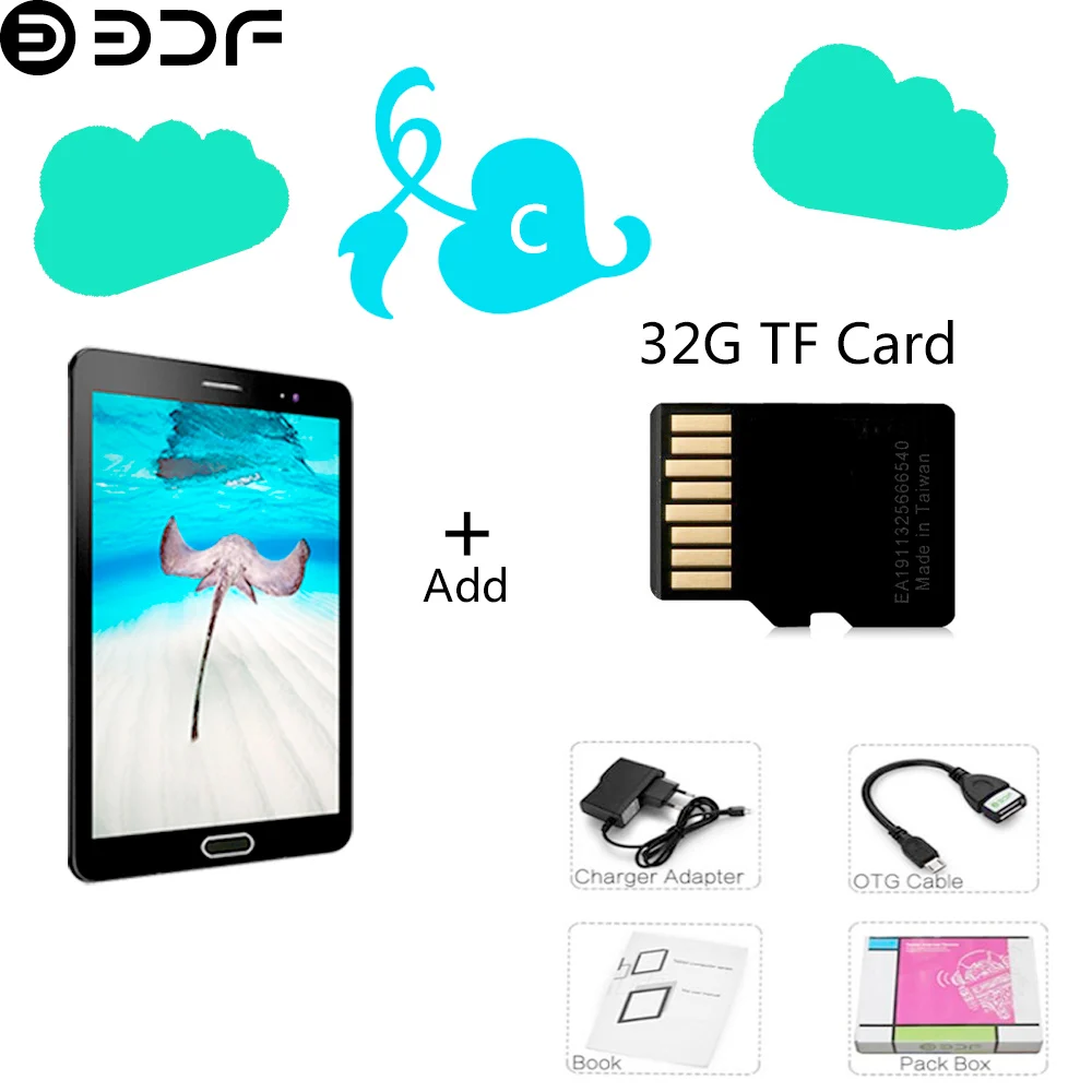 4G LTE мобильный телефон 8 дюймов WiFi Планшеты Android 7,0 Восьмиядерный 64 Гб планшетный ПК Встроенный 3G Две sim-карты WiFi Bluetooth tab - Комплект: Add 32GB TF Card