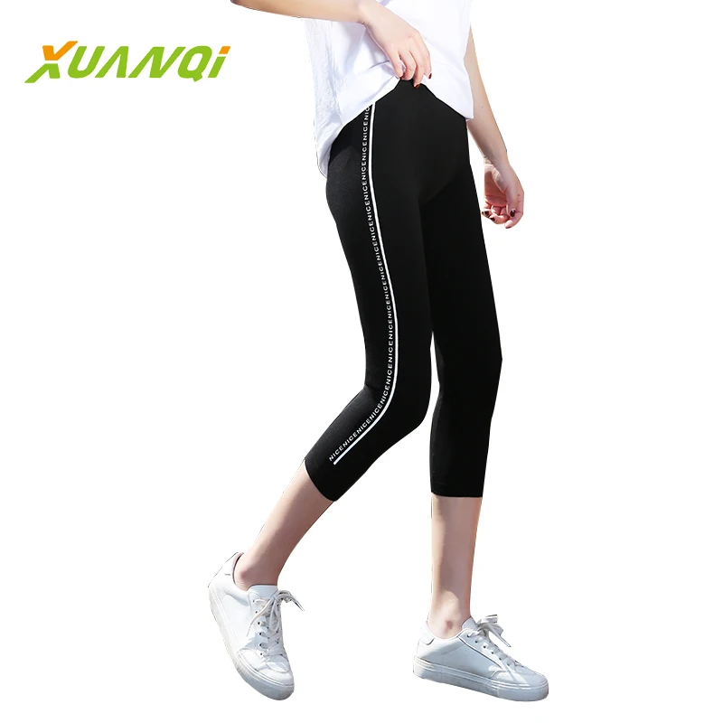 

Women's quality yoga pants high-elastic outdoor sports running leggings black printed model Cropped Trousers Tight pants