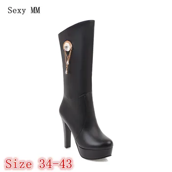 

Autumn Winter Woman Platform High Heels Mid Calf Boots Women Short Boots Shoes botas botte femme Plus Size 34 - 40 41 42 43