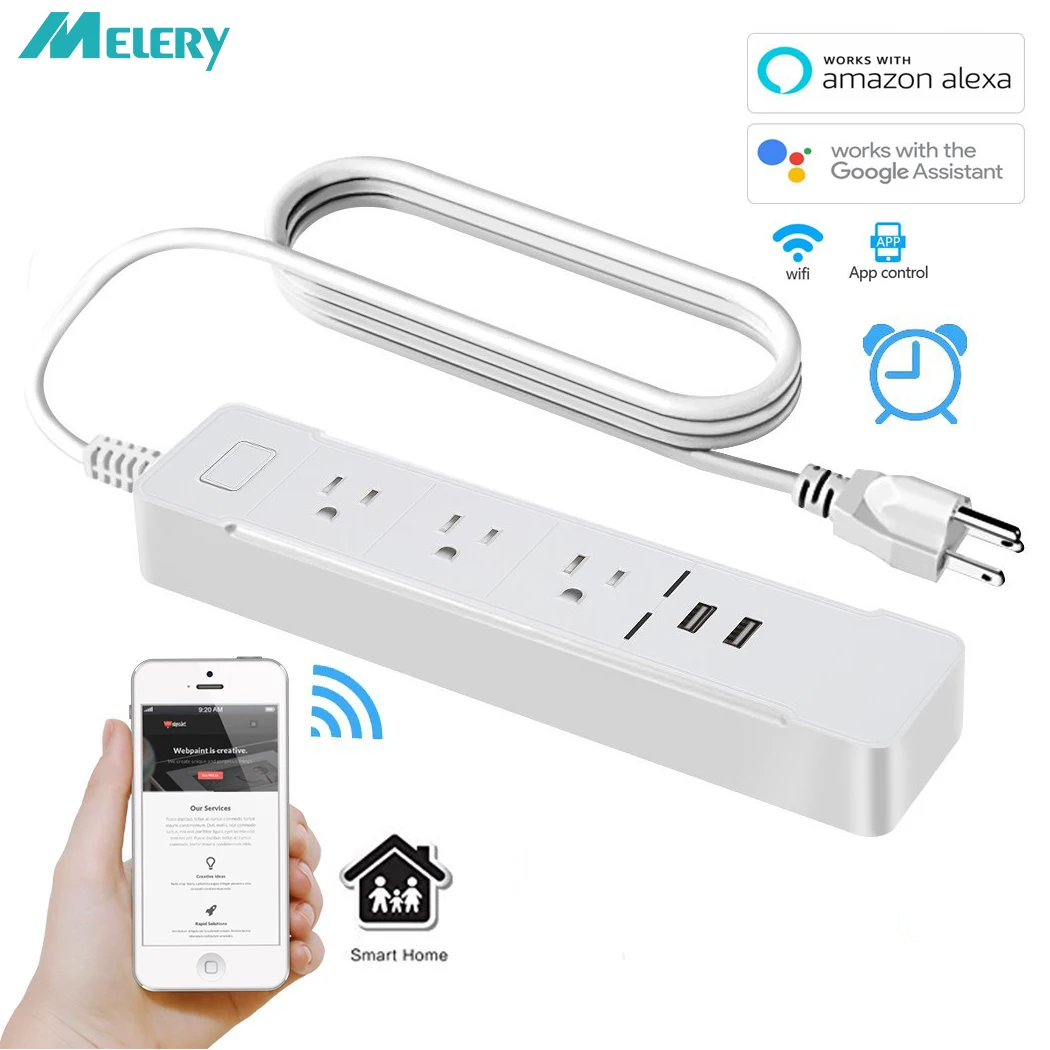 WiFi Smart power Strip US Plug Удлинитель сетевой фильтр Защита от перенапряжения Розетка с USB совместима с Alexa Google Home