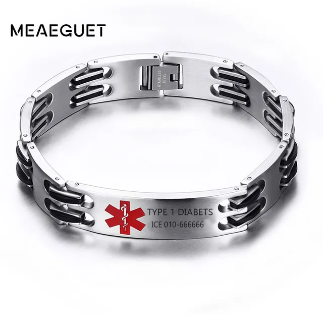 Type 1 Diabetes Men S Chain Link Id Bracelet Silver Custom Medical Type 1 Diabetes Men S Chain Link Id Bracelet Silver Custom Medical Alert Allergy Epilepsy Stainless Steel