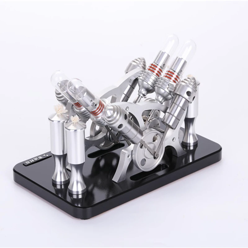 

Can be powered by V4 Sterling engine, electric machine 4-cylinder Stirling model, micro generator, 4-cylinder Sterling