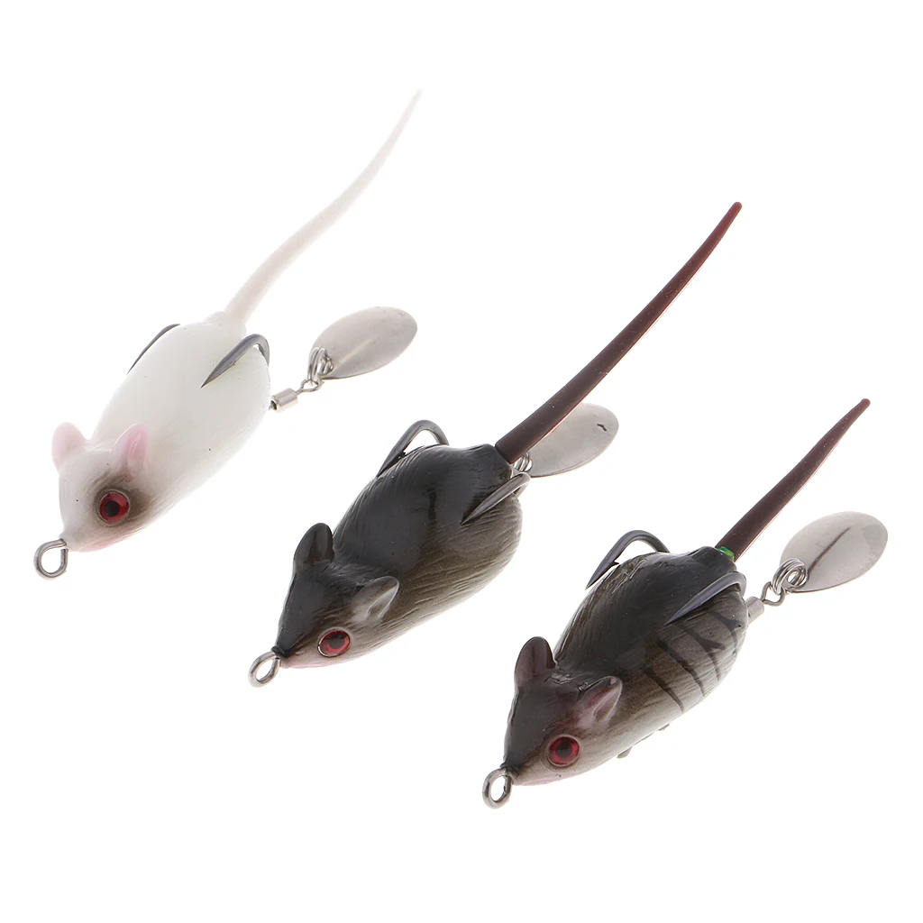 3 Pieces Soft Rubber Mice Baits Rat Lures Mouse Top Water Fishing Lures Bass Crankbait Spinnerbait 10g