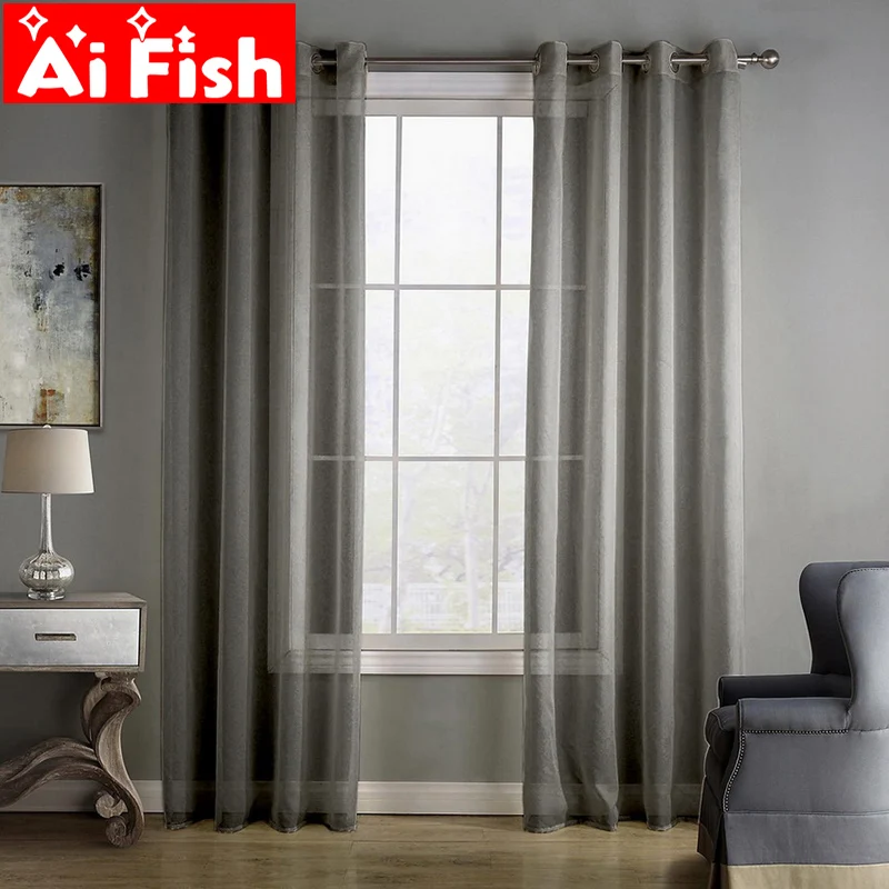 

Dark Gray European and American style Window Screening Solid Door Curtains Drape Panel Sheer Tulle For Living Room AP184#30
