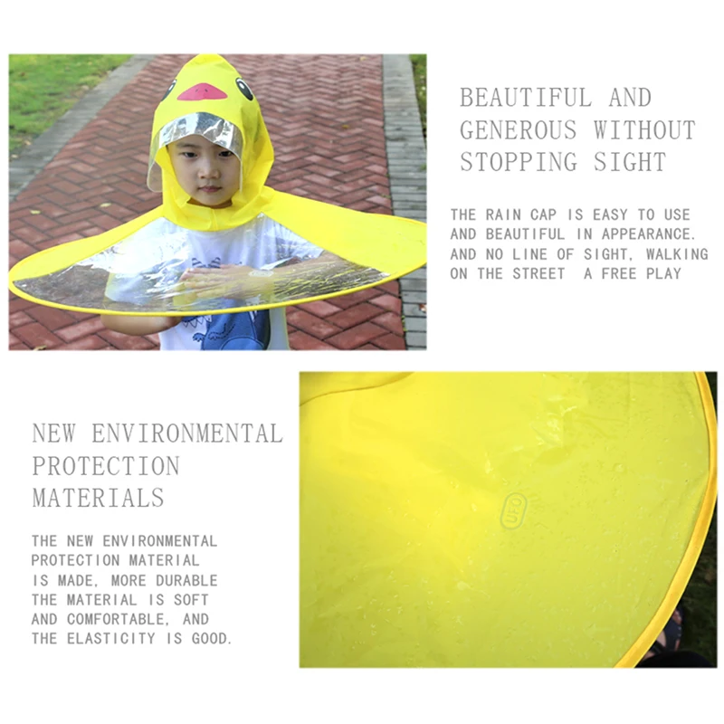 Детская забавная дождевая шапка с зонтиком, с желтой уткой, для детей, для взрослых, складной зонт, плащ для рыбалки, плащи, шапки для пеших прогулок