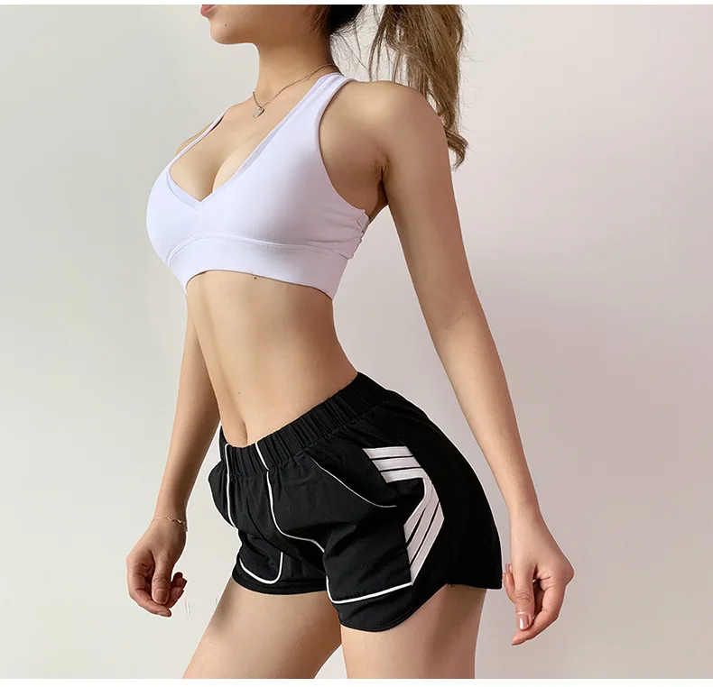 Mermaid Curve Gym Stripe Patchwork Fitness Shorts Summer New Women Loose Running Shorts Elastic High Waist Yoga Shorts