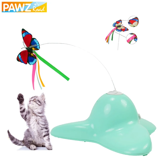 PAWZRoad Electric Pet Cat Toy Funny Rotation Colorful Butterfly Flying Flashing Cat Interactive