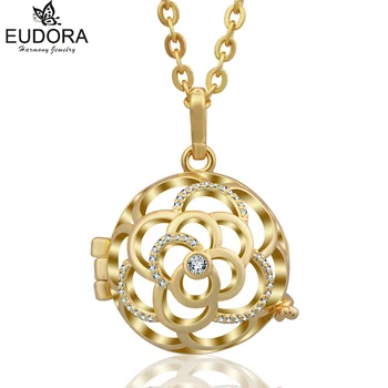 

2018 New Eudora Harmony Ball Jewelry 20mm Crystal Flower Gold-Color Angel Caller Locket Cage Pendant For Pregnant Women K160G20