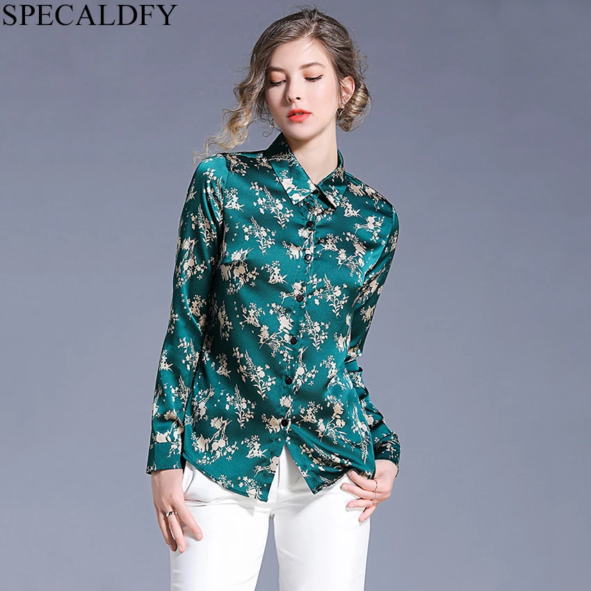

Floral Print Satin Blouse Women Long Sleeve Vintage Blouse 2019 Spring Fashion Runway Tops Ladies Office Shirts Blusa Feminina