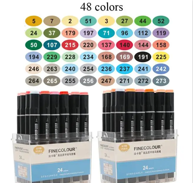 Finecolour EF102 двусторонняя щетка Маркеры Ручка 24/36/48/60/72 манга Цвета тонов живопись для рисования с коробкой 480 Цвета - Цвет: 48 Colors with box