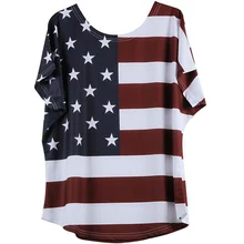 Женская одежда больших размеров 5XL полосатая футболка с принтом в виде американского флага, Повседневная Свободная футболка с коротким рукавом, размер d, Femme