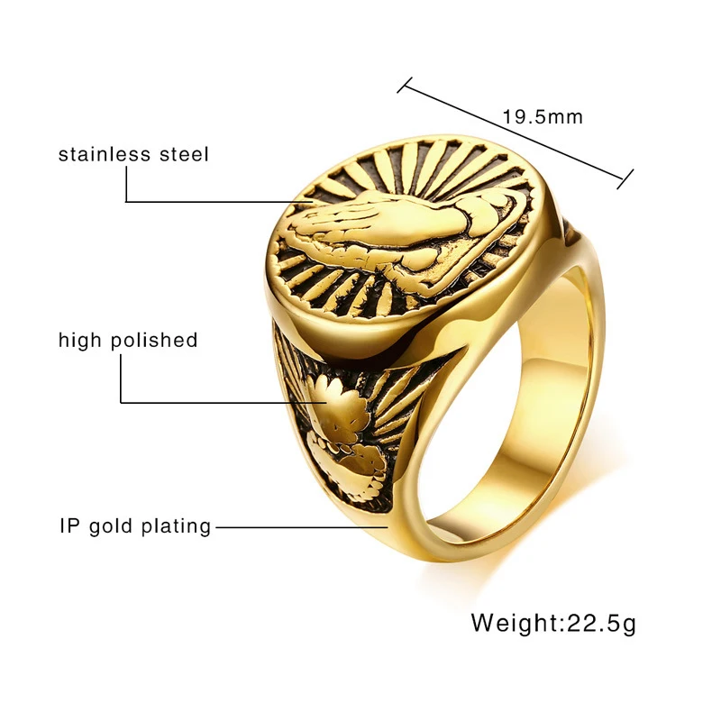 Винтажные мужские религиозные руки, сложенные для молитвы кольцо с печатью в золотистом тон украшение из нержавеющей стали мужское кольцо для мужчин ювелирные изделия Anel Aneis