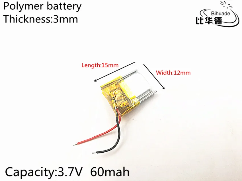 3,7 V 60mAh 301215 литий-полимерная LiPo аккумуляторная батарея ионные ячейки для Mp3 Mp4 Mp5 DIY PAD DVD электронная книга bluetooth гарнитура