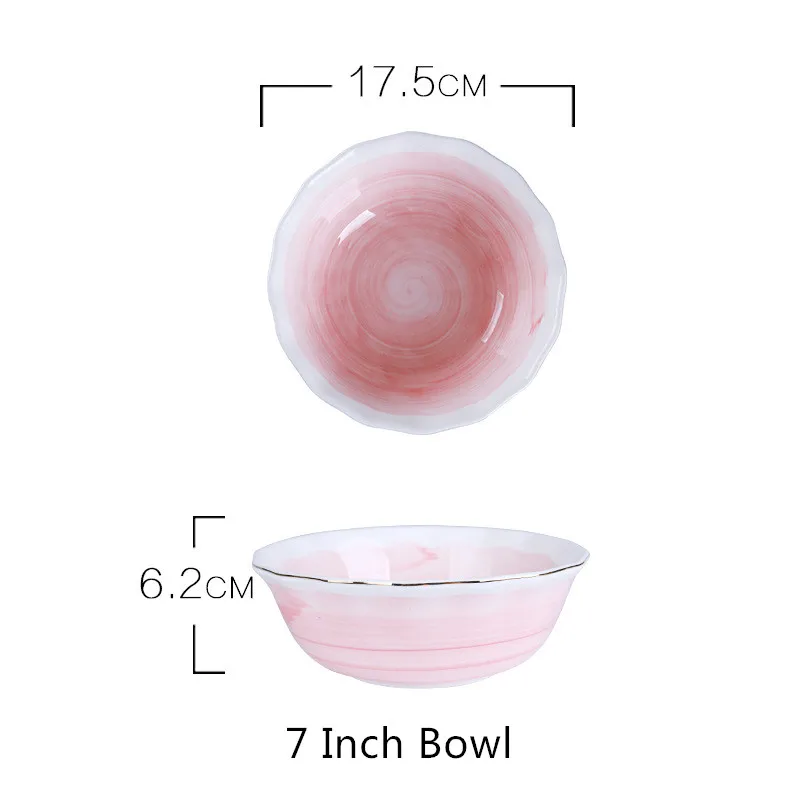 Nordic Color Changing Ceramic Plate Golden Edge Porcelain Dinner Plate Set Salad Bowl Steak Dessert Cake Tray Irregular Dishes - Цвет: 7 Inch Bowl Pink