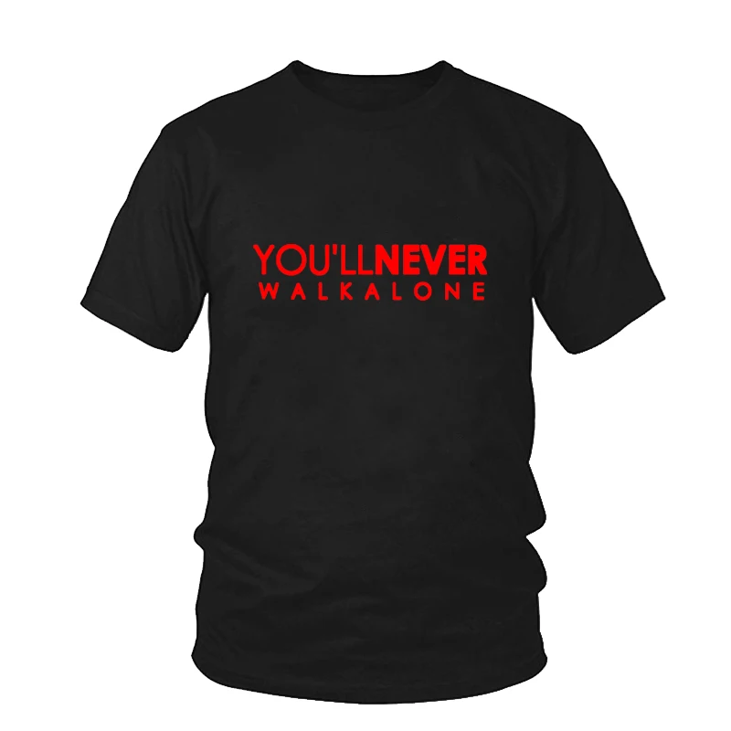 black -red Футболка с надписью «You'll Never Walk Alone», Ливерпуль для фанатов, всех чемпионов,, модная мужская брендовая одежда, мужская уличная футболка с круглым вырезом - Цвет: black -red