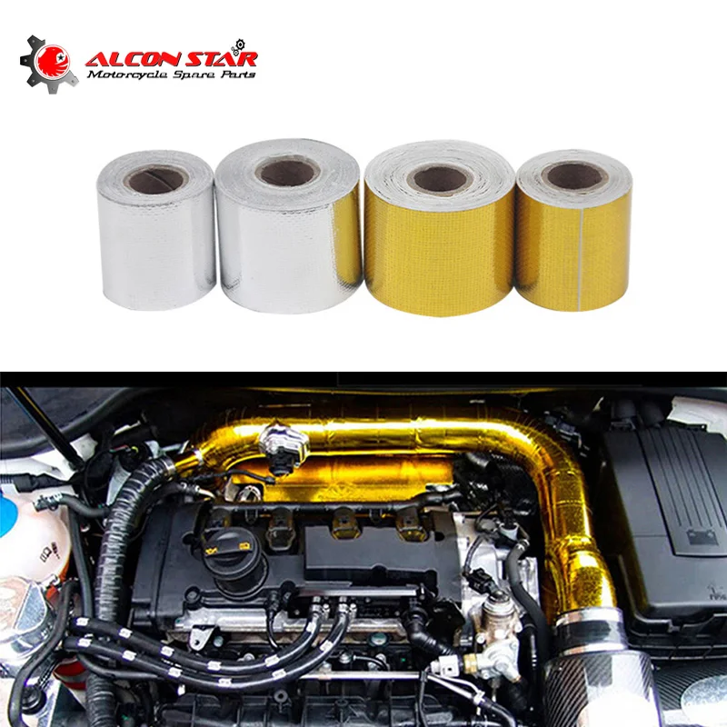 

Alconstar 2 Inch*5M/10M/15M Reflect Gold Foil Insulation Thermal Tape Intake Wrap Reflective Heat Engine Exhaust Pipe Heat