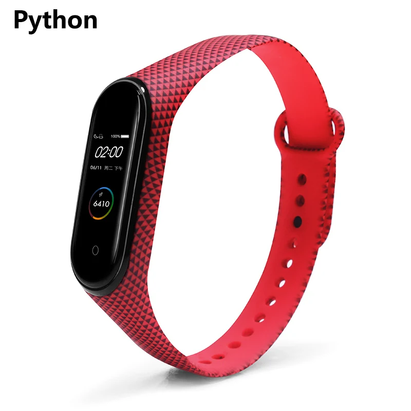 Python BOORUI для xiaomi mi Band 4 ремешок силиконовый с цветочным принтом mi band NFC 4 ремешок mi band 4 аксессуары для xiaomi mi band 4 band - Цвет: Python