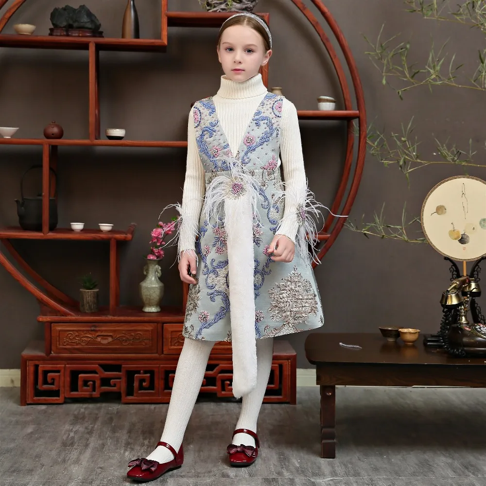 

Marfoli host Dress with Sweater For Prom Chinese style Birthday Dress for Model show Girls First Communion Pageant Dress costume