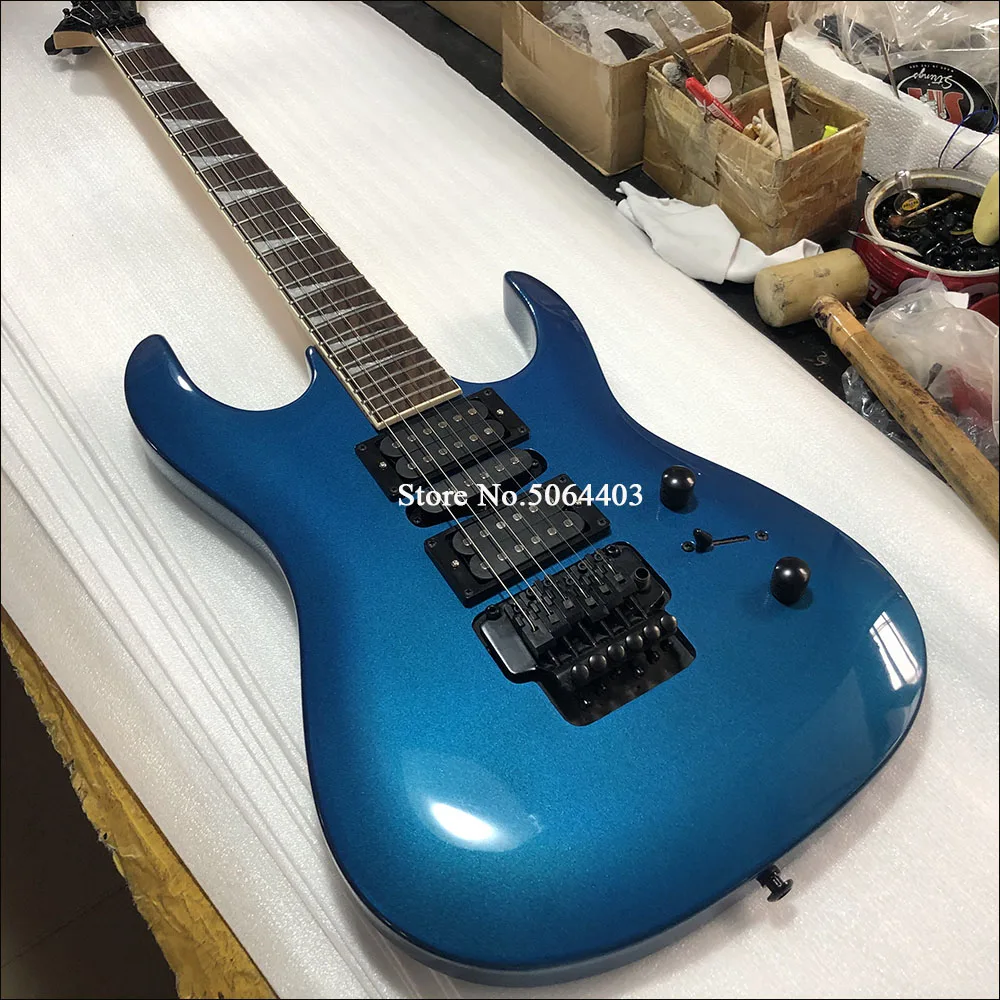 

Factory direct sales of 6 string electric guitar, metal blue double wave electric guitar, rose wood fingerboard, maple neck, bla