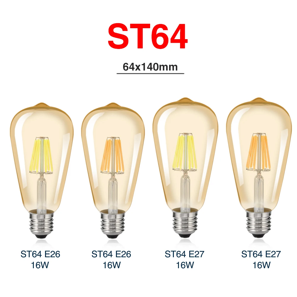 Дешевые лампада E27 E14 E26 E12 ST64 затемнения 8Вт 16W электрическая лампочка эдисона лампа накаливания COB светодиодный лампы Винтаж Свеча светильник G45 A60 C35 лампа 110V 220V