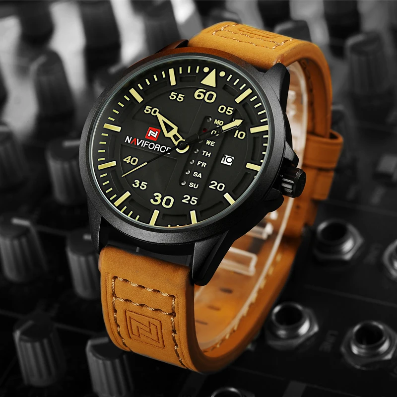 Мужские часы NAVIFORCE повседневные спортивные армейские кварцевые с кожаным