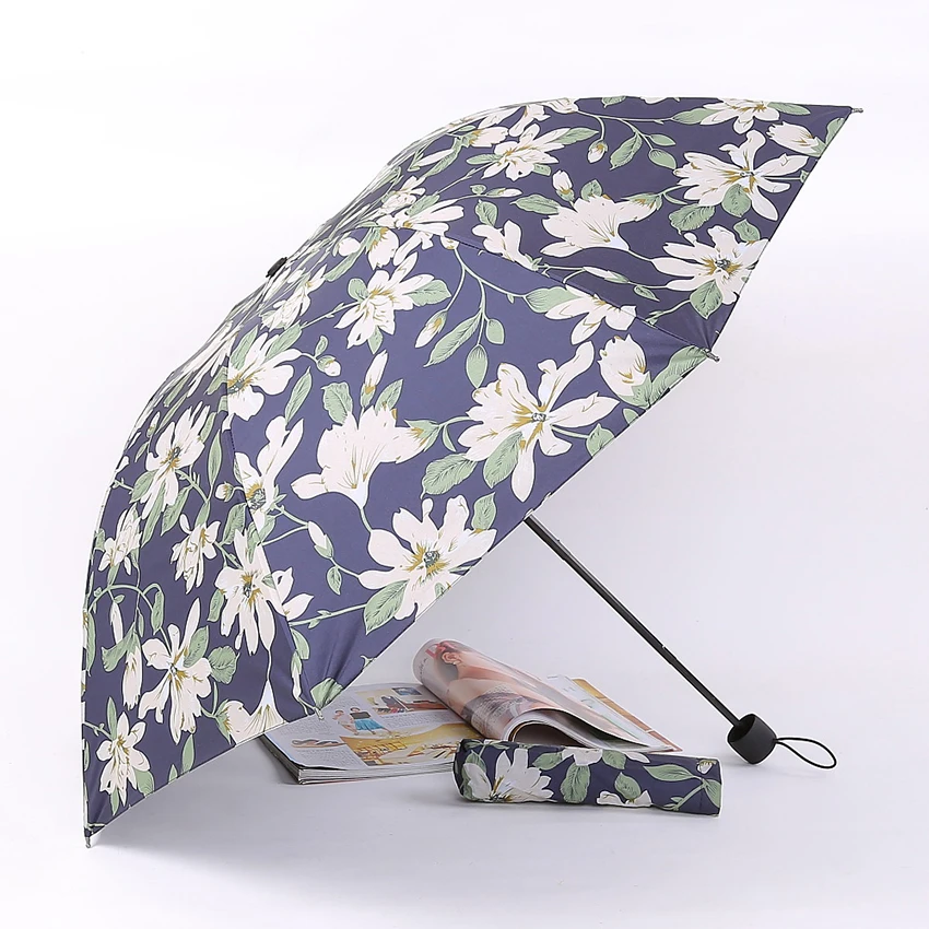 

Vintage Lily Flower Pattern Sun Umbrella UV Protection 8 Ribs Compact Travel Umbrella Windproof Folding Umbrella for Women Kids
