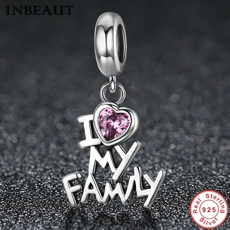 

INBEAUT New Trendy 925 Sterling Silver I Love My Family Chain Necklace Pendant for Women Alphabet Charm fit Fashion Bracelet