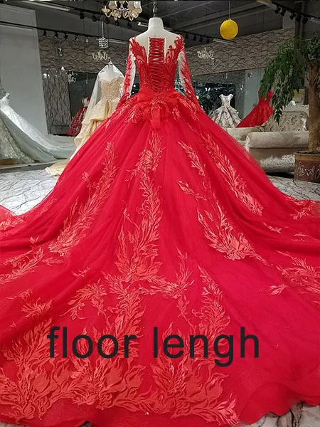 floor lengh LS02166 роскошный кружевной бальное платье вечернее платье длинный тюль рукав O-образный вырез кружево назад аппликация вечернее платье для свадьбы - Цвет: floor lengh