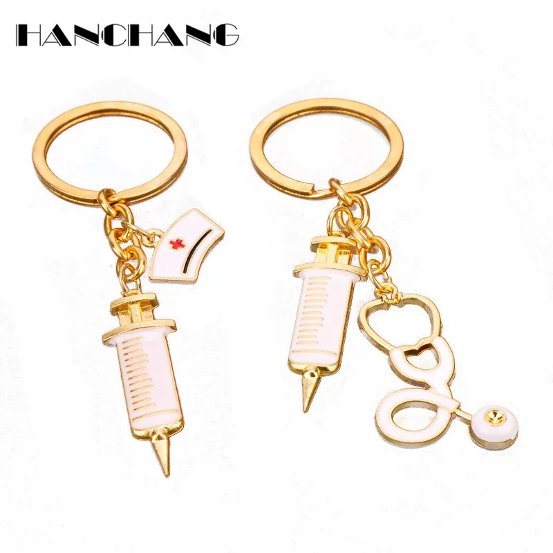 HANCHANG Doctor Medical Tool Keychain Stethoscope Syringe Charms Key