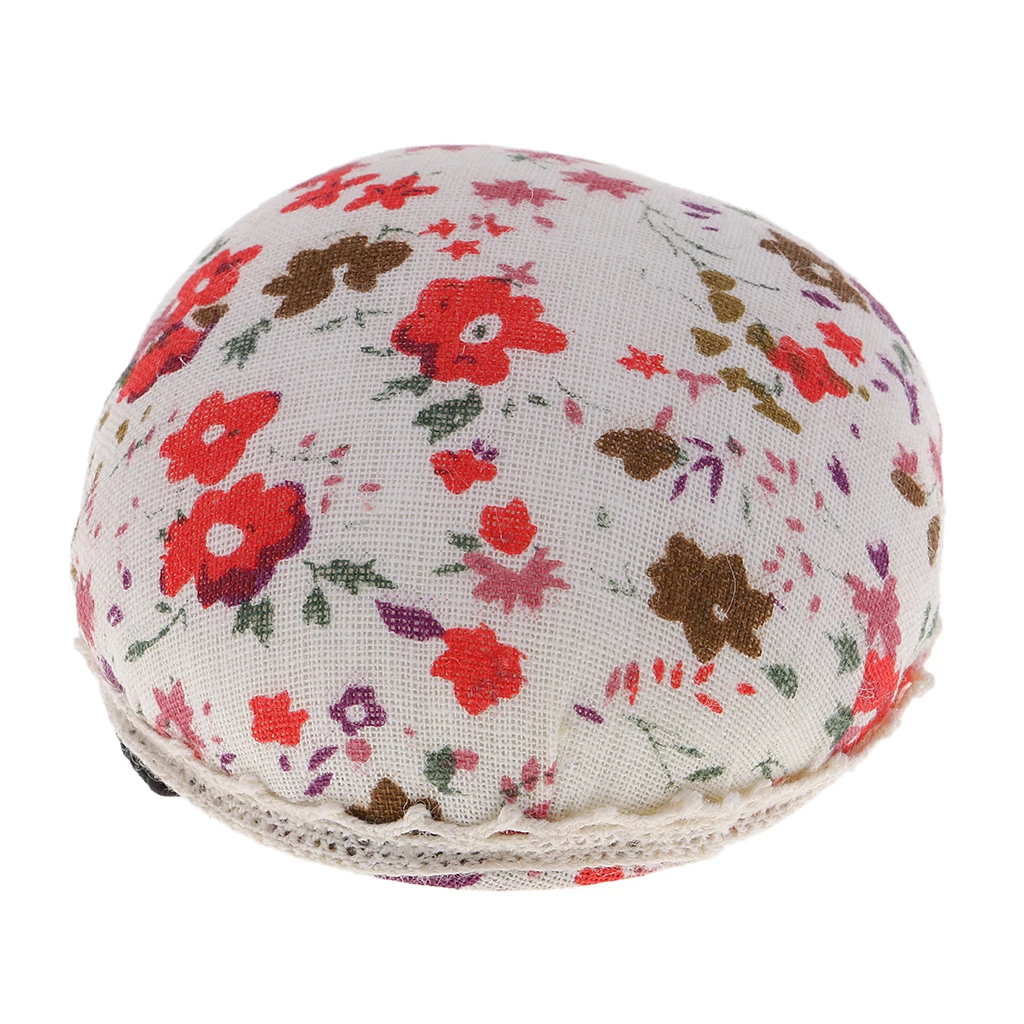 Ball Shape Sewing Pin Cushion Printed Flower Patterns Wrist Wearable Pincushion for Cross Stitch Quilting Needlework Sewing Tool
