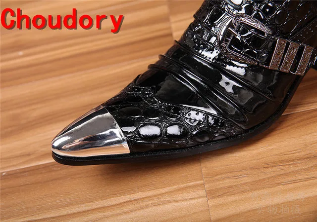 Choudory/мужские черные туфли из лакированной кожи; элегантная обувь заостренная из кожи питона; Свадебная формальная обувь; Мужская обувь; Длится размера плюс - Цвет: as picture