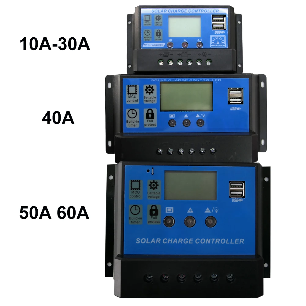 PWM солнечный контроллер заряда 10A 20A 30A 40A 50A 60A lcd двойной USB 5 В свинцово-кислотный и литий-ионный аккумулятор 12 в 24 В Авто Солнечная Панель Регулятор