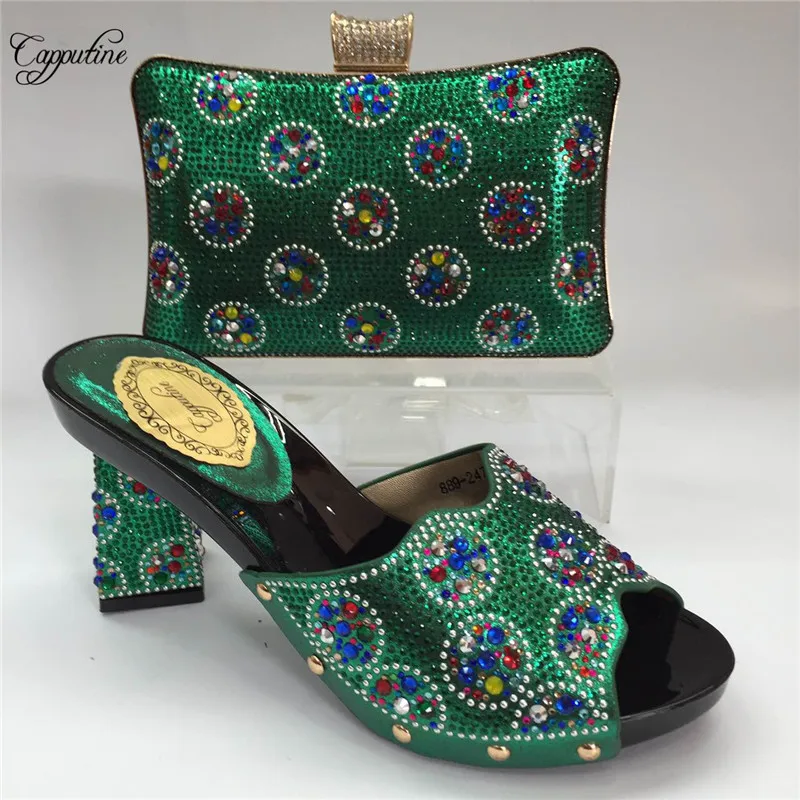 Capputine Italian Women's Shoes and Bag Set Decorated With Rhinestone Women Shoes And Bag Set In Italy Size 37-42 BL815C