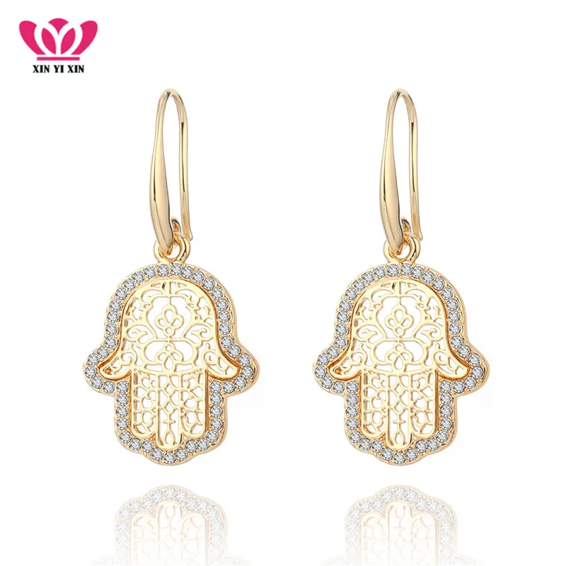 

2018 New Crystal Hand Evil Eye Hollow Drop Earrings Gold/Silver European Style Dangle Earring For Femme Pendientes Dropshipping
